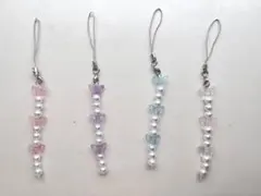ハンドメイド 蝶々ビーズストラップ パール スマホストラップ 4点セット