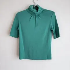 【インディヴィ】 五分袖トップス ハイネック ライトグリーン サイズ38