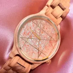 NOZ 腕時計 天然石文字盤 天然木バンド ピンクマイカシスト パープル