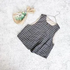 A3448【プードゥドゥ】チェック柄ダブルボタン ベスト/M/ナチュラル可愛い