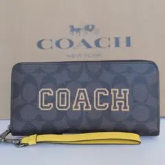 COACH コーチ 長財布 ダークブラウン イエロー　シグネチャー CB856
