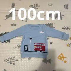 新品未使用タグ無し　水色 バスプリント トレーナー　裏起毛100cm