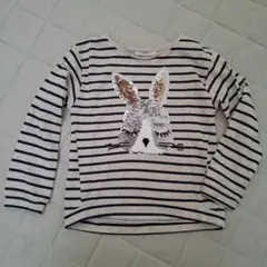 H&M ストライプ ウサギ刺繍 長袖カットソー 134/140