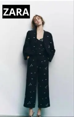 人気ZARA ザラ エンブロイタリー テクスチャー パンツ　サイズM