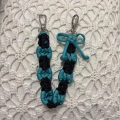 パラコードストラップ 黒とアクア