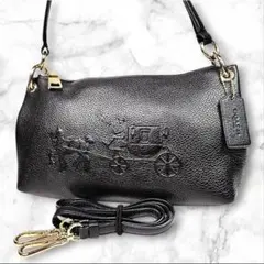 美品✨コーチ ワンショルダーバッグ 2way ブラック シボ革 馬車ロゴ 希少