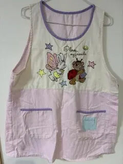 キャラクター刺繍エプロン ピンクストライプ