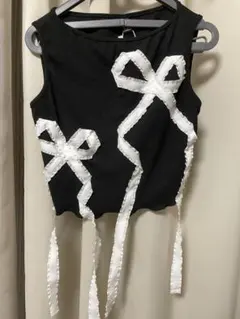 リボン　トップス　タンクトップ　リブ　韓国