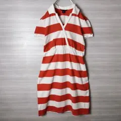 トミーヒルフィガー　半袖　鹿の子　ポロシャツ　ワンピース　ボーダー　レディース