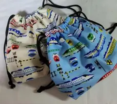 ★値下げ【ハンドメイド】お弁当入れ2ケ/裏撥水ナイロン/電車