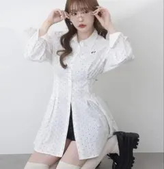 【サイズ調整できる◎】バックレースアップシャツワンピース