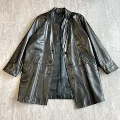 美品⭐️革ジャン　本革　黒　ボタン　F 大きいサイズ　レザージャケット　シングル