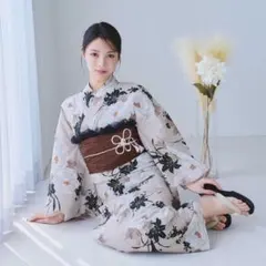 二部式浴衣 セパレート浴衣 3点set 白茶色のみやび美人 Y6-12のサムネイル