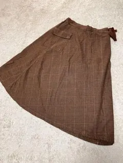 nico and... ロングスカート　ブラウン系チェック巻きスカート風ゆったり