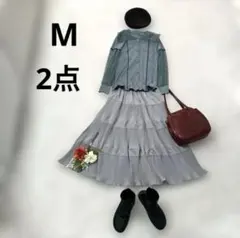 スカートセットアップ 秋コーデ 長袖ブラウス　プリーツスカート　M きれいめ