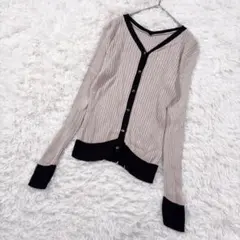 【Bou Jeloud】✨配色リブカーディガン ベージュ×ブラック 金ボタン S