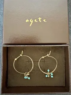 agete K10フープピアス ターコイズチャームセット