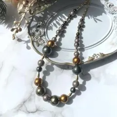 パールネックレス ゴールドグリーン系