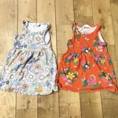 H&M 90 ワンピース　ノースリーブ　花柄　ハイビスカス　オレンジ　まとめ売りのサムネイル
