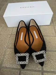 ✳︎PIPPICHIC ビジュー付きブラックフラットシューズ　37✳︎