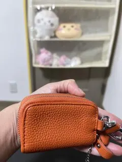 オレンジ レザー 風キーケース ジッパー式