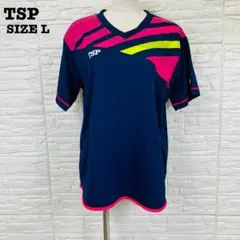 TSP 卓球ゲームシャツ L ネイビーピンク VICTAS練習着 ユニフォーム