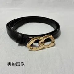 特別価格★レディース 細めベルト 黒 ゴールド ダブルリング シンプル ブラック