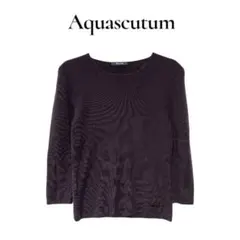 【 美品 】Aquascutum 七分袖 ニット ロゴプレート ダークブラウンのサムネイル