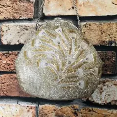 ビーズ刺繍パーティーバッグ シルバーゴールド