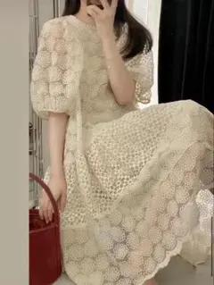 韓国ファッション ♡ レース 花柄 フェミニン フレア ロングワンピース