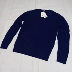 コットンカシミヤリブVネックセーター　351-402518