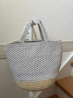 ハンドメイド　カゴバック82 麻紐×グレーコットン