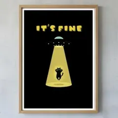 UFOにさらわれる黒猫　A4ポスタインテリア 北欧 80s レトロ　文字入れOK