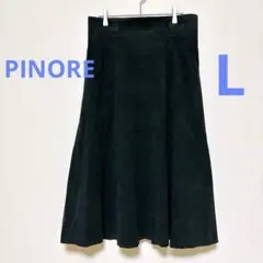 【PINORE】ピノーレ スエード調 フレアスカート 黒 L相当 ひざ下丈