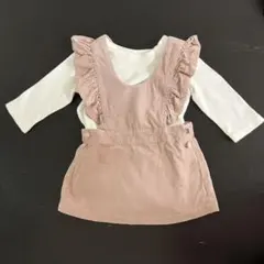 【petit main】肩フリルジャンスカ×ロンパース　コーデュロイ