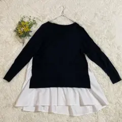 HIROKO BIS サイズ9長袖 ブラックニットカットソー 異素材レイヤード風のサムネイル