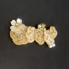 【水引ヘアピン】梅結び ベージュ　入学式 結婚式