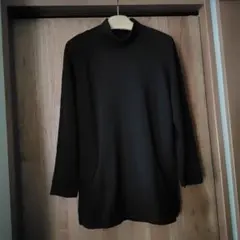 タートルネックロング丈チュニック　ブラック　レナウン日本製　フリーサイズ　良品