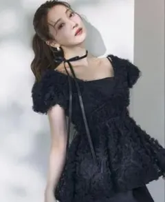 polaura フラワーぺプラムバックリボンチュニック