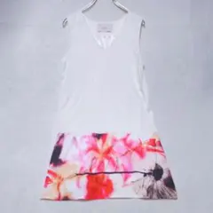 ザラ 花柄切替 ノースリーブV ネック ワンピース （M） 春夏 ホワイト系