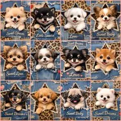 新柄‼️犬柄　12枚パネル生地　飛び出せわんこ