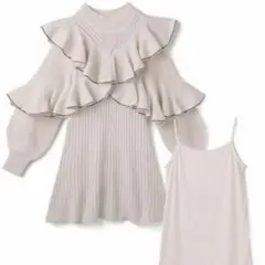 GRL 配色フリルケーブル編みニットワンピース rut628 アイボリー L