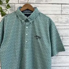 【〇213m】3L Callaway 半袖 花柄 ポロシャツ 緑 速乾 ゴルフ