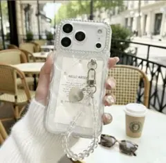 iPhone用クリアケース ストーン付き ストラップ
