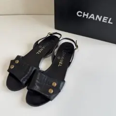 CHANEL サンダル ココマーク ブラック ローヒール　レザー 36 〜 37のサムネイル