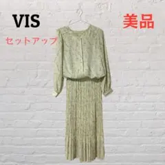 美品 VIS ビス セットアップ アソートパイピングブラウス プリーツスカート