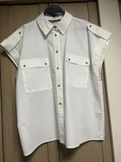 ZARAエポレット付き半袖シャツ白Mサイズ未使用ミリタリー風