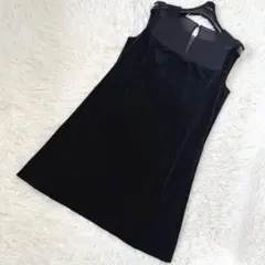 ベロアノワール フォクシー 肩リボンベルベットワンピース 40 シアー切替
