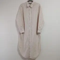 アーバンリサーチ フォークアンドスプーン ストライプロングシャツブラウスベージュ