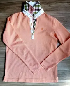 マンシング　オレンジ色 長袖ポロシャツ チェック襟付き